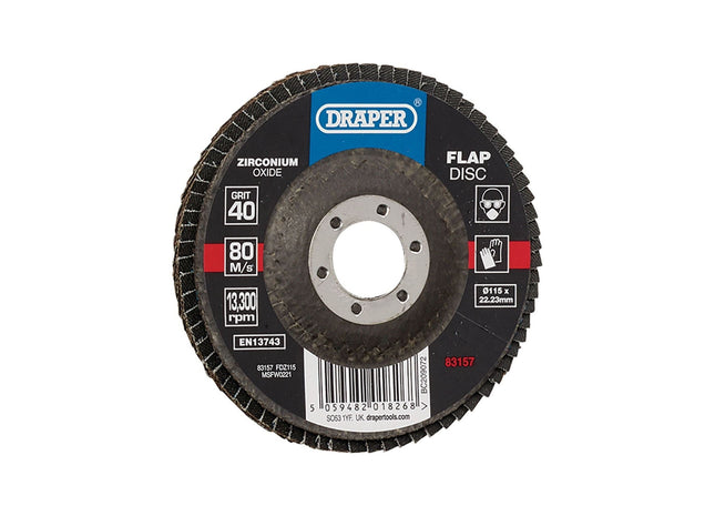 Draper Zirconium Oxide Flap Disc, 115 x 22.23mm, 40 Grit 83157 Draper - Town Tools 
