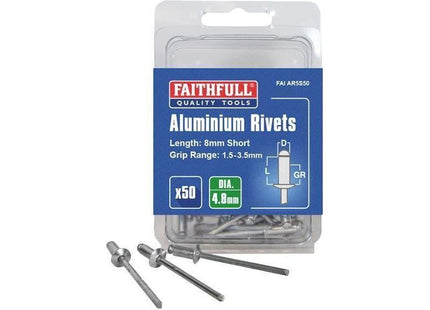 Faithfull Aluminium Rivets 4.8 x 8mm Short Pre-Pack of 50 Faithfull - RockBottom Northampton