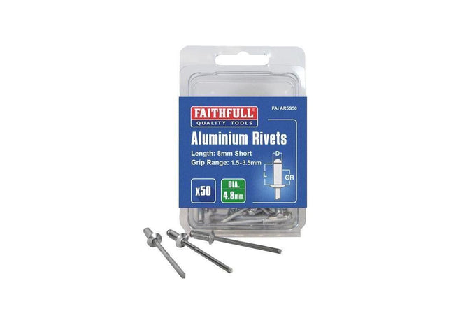 Faithfull Aluminium Rivets 4.8 x 8mm Short Pre-Pack of 50 Faithfull - RockBottom Northampton