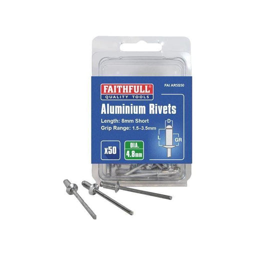 Faithfull Aluminium Rivets 4.8 x 8mm Short Pre-Pack of 50 Faithfull - RockBottom Northampton