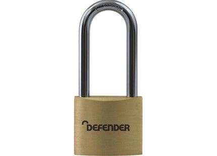 Defender Brass Padlock Long Shackle 40mm Keyed Alike DEFENDER - RockBottom Northampton
