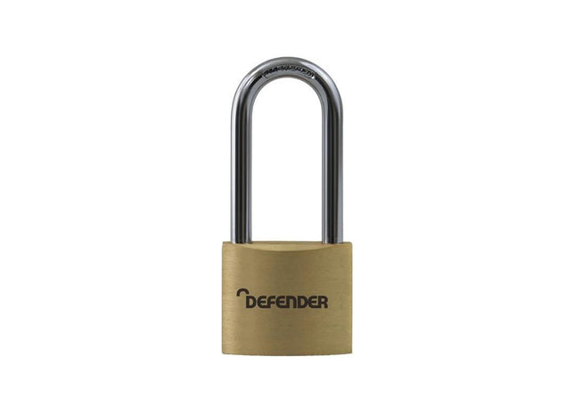 Defender Brass Padlock Long Shackle 40mm Keyed Alike DEFENDER - RockBottom Northampton