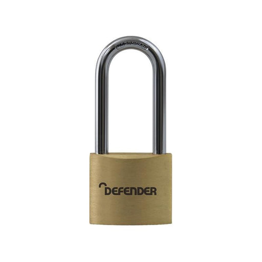 Defender Brass Padlock Long Shackle 40mm Keyed Alike DEFENDER - RockBottom Northampton