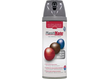 Plastikote Twist & Spray Gloss Medium Grey 400ml PlastiKote - RockBottom Nothampton