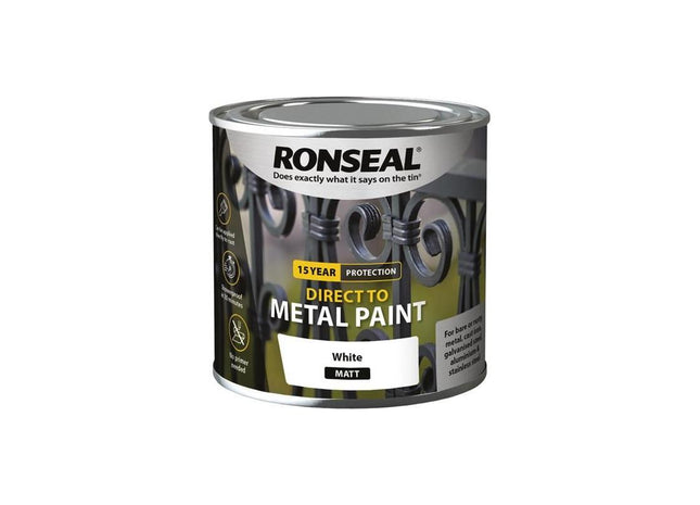Ronseal Direct to Metal Paint White Matt 250ml Ronseal - RockBottom Nothampton