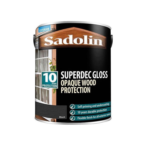 Sadolin Superdec Opaque Wood Protection Black Gloss 5 litre Sadolin - RockBottom Nothampton