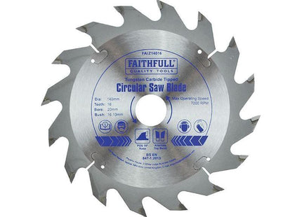 Faithfull TCT Circular Saw Blade 140 x 20mm x 16T POS Faithfull - RockBottom Northampton
