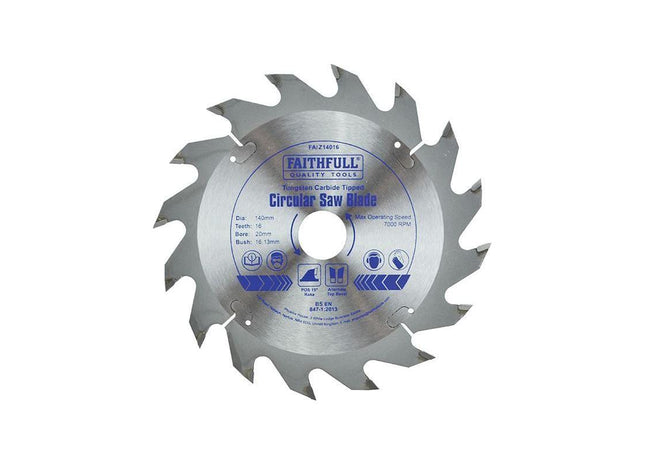 Faithfull TCT Circular Saw Blade 140 x 20mm x 16T POS Faithfull - RockBottom Northampton