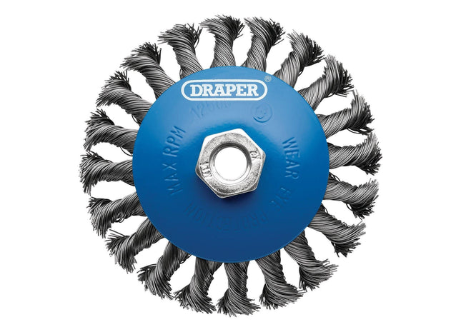 Draper Steel Bevelled Twist-Knot Wire Wheel Brush, 115mm, M14 Draper - Town Tools