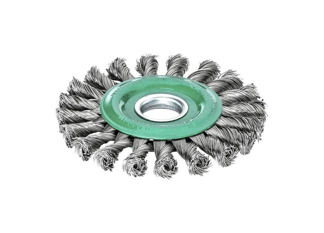 Lessmann Knot Wheel Brush 115 x 14mm 22.2mm Bore, 0.50 Stainless Steel Wire Lessmann - RockBottom Northampton