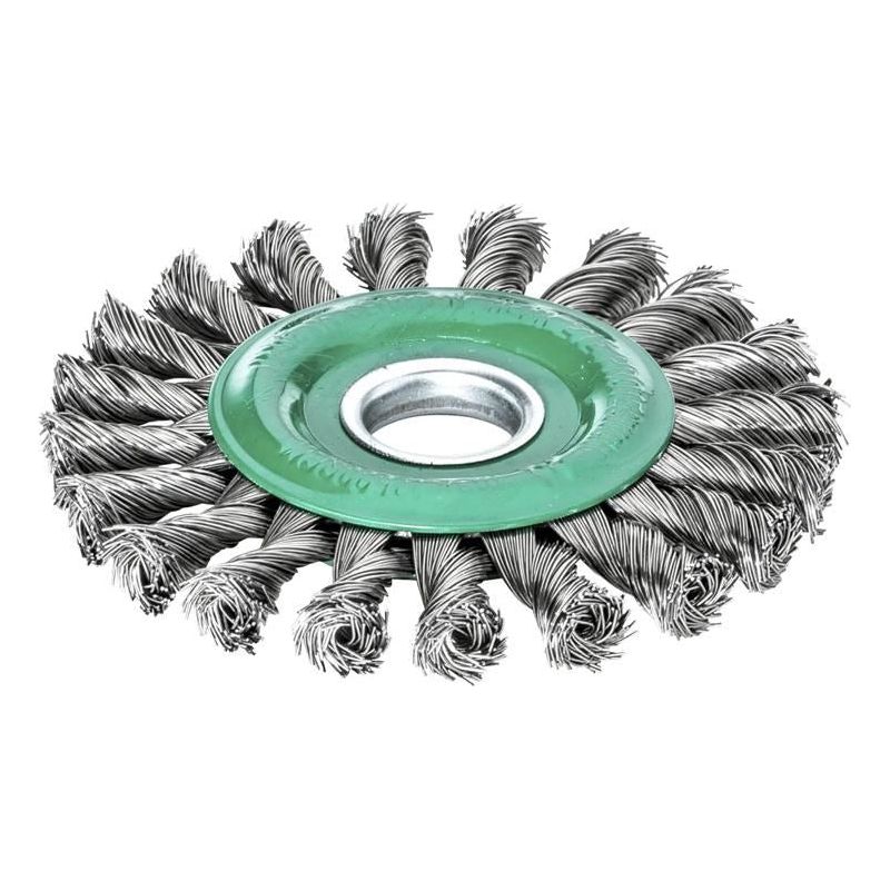 Lessmann Knot Wheel Brush 115 x 14mm 22.2mm Bore, 0.50 Stainless Steel Wire Lessmann - RockBottom Northampton