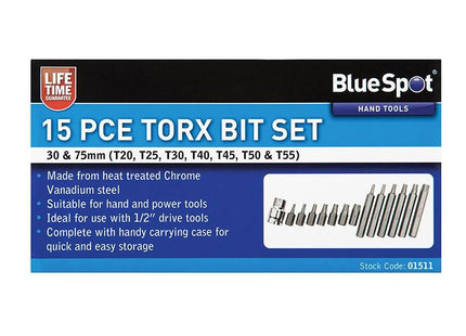 Bluespot Tools TORX Bit Set, 15 Piece BlueSpot Tools - RockBottom Northampton