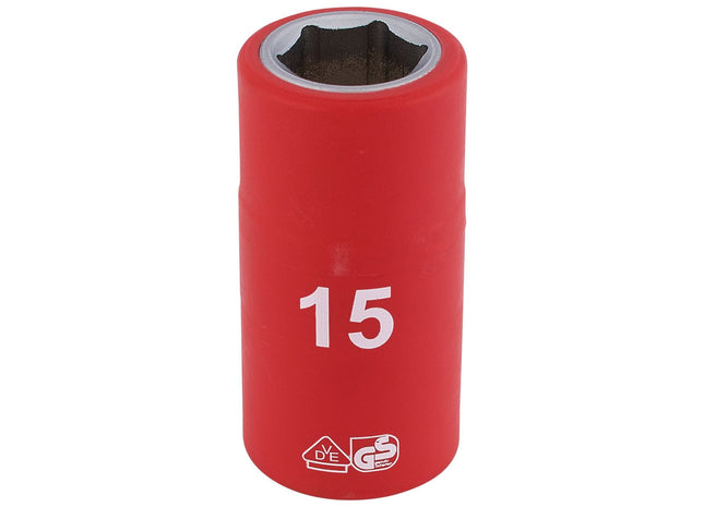 Draper Fully Insulated VDE Socket, 1/2" Sq. Dr., 15mm 31835 Draper - Town Tools 