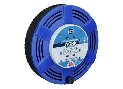 Masterplug Cassette Cable Reel 240V 10A 4-Socket Thermal Cut-Out Blue 15m Masterplug - RockBottom Northampton