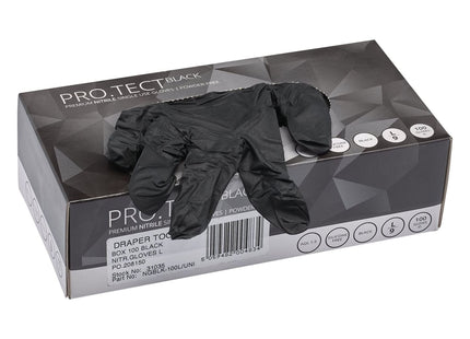 Draper Nitrile Gloves, Large, Black (Pack of 100) 31035 Draper - Town Tools 