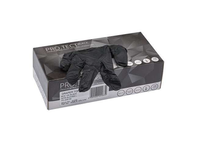Draper Nitrile Gloves, Large, Black (Pack of 100) 31035 Draper - Town Tools 
