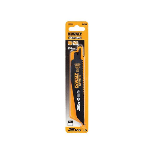 Dewalt Power Tools 2X Life Wood & Nail Reciprocating Blade 152mm x 6 TPI Pack of 5 DeWALT Power Tools - RockBottom Northampton