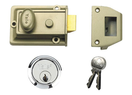 Yale Locks P77 Traditional Nightlatch 60mm Backset Nickel Brass Finish SC Cylinder Box Yale Locks - RockBottom Northampton