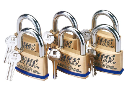 Draper Solid Brass Padlocks with Hardened Steel Shackle, 60mm (Pack of 6) 67663 Draper - Town Tools 