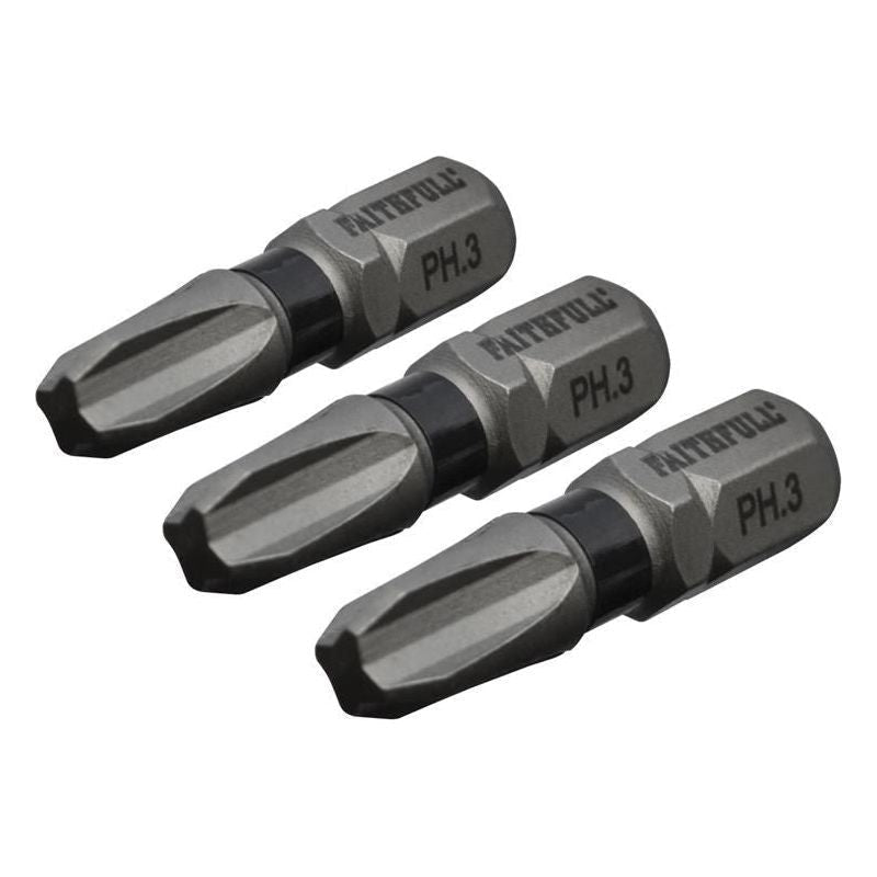 Faithfull Phillips Impact Screwdriver Bits PH3 x 25mm (Pack 3) Faithfull - RockBottom Northampton