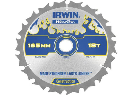 Irwin® Weldtec Cordless Circular Saw Blades 165 x 20mm x 18T ATB IRWIN® - RockBottom Northampton