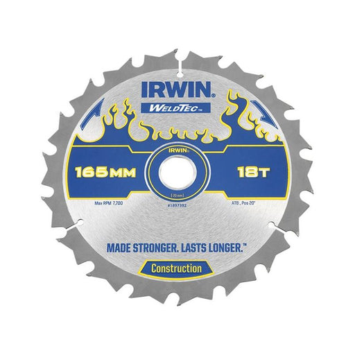Irwin® Weldtec Cordless Circular Saw Blades 165 x 20mm x 18T ATB IRWIN® - RockBottom Northampton