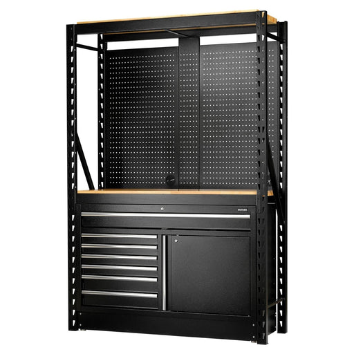 Bunker 14 Piece Modular Storage Combo 2 Tier Racking with Hardwood Shelving, Pegboards and Floor Cabinet, 1500mm Draper - Town Tools