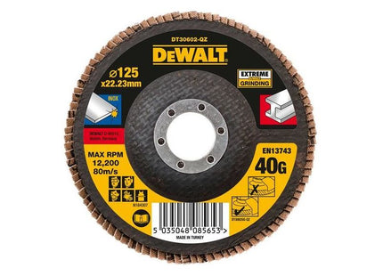 Dewalt Power Tools DT30602 Extreme Metal Flap Disc 125 x 22.2mm x 40G DeWALT Power Tools - RockBottom Northampton