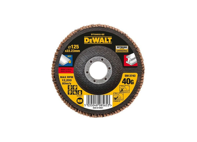 Dewalt Power Tools DT30602 Extreme Metal Flap Disc 125 x 22.2mm x 40G DeWALT Power Tools - RockBottom Northampton