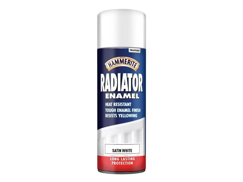 Hammerite Radiator Enamel Aerosol Satin White 400ml Hammerite - RockBottom Northampton