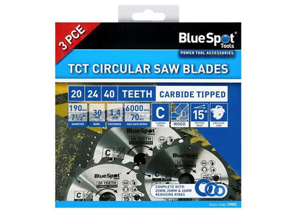 Bluespot Tools 190mm Circular Saw Blade Set, 3 Piece BlueSpot Tools - RockBottom Northampton