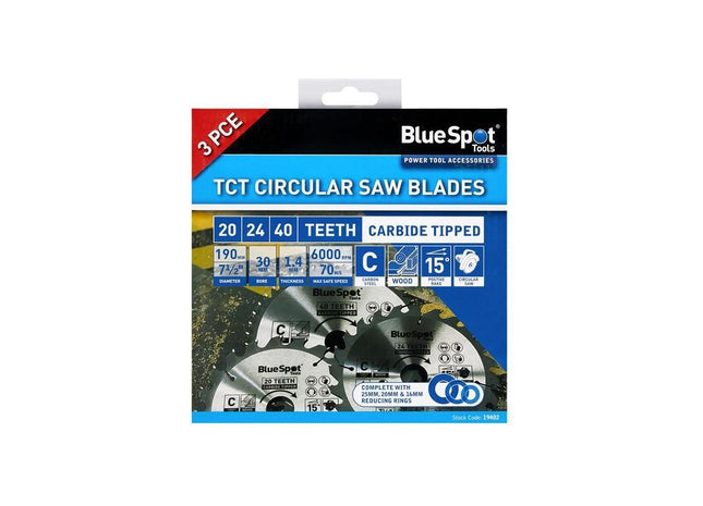 Bluespot Tools 190mm Circular Saw Blade Set, 3 Piece BlueSpot Tools - RockBottom Northampton