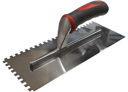 Faithfull Notched Trowel Serrated 6mm Stainless Steel Soft Grip Handle 11 x 4.1/2in Faithfull - RockBottom Northampton
