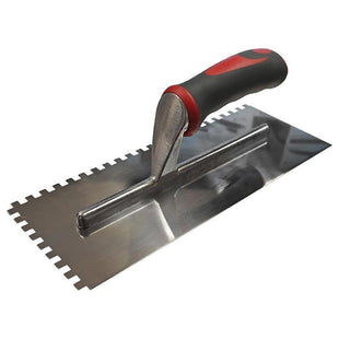 Faithfull Notched Trowel Serrated 6mm Stainless Steel Soft Grip Handle 11 x 4.1/2in Faithfull - RockBottom Northampton