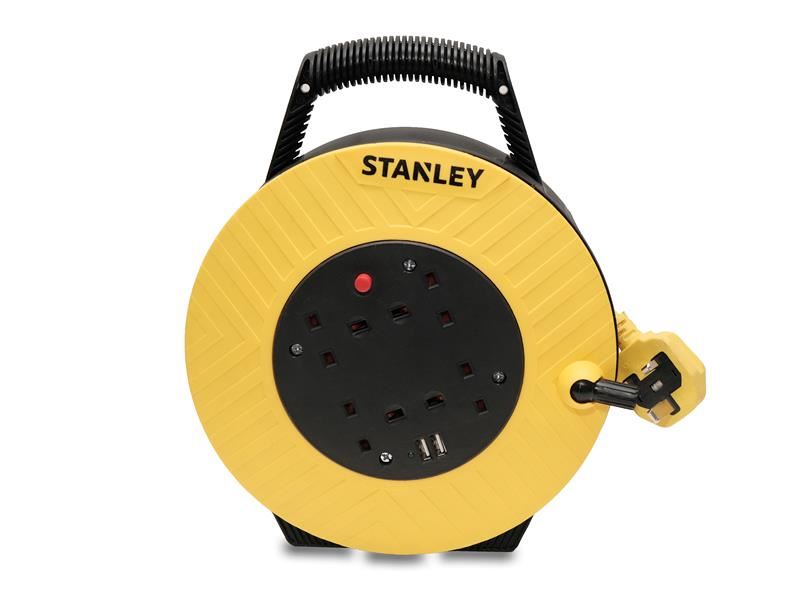 STANLEY Electrical Semi-Enclosed Cable Reel 240V 13A 4-Socket + 2 USB 7.5m STANLEY� Electrical - RockBottom Nothampton