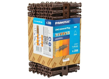Rawlplug Brown UNO® Plugs 7 x 30mm (Pack 288) Rawlplug - RockBottom Nothampton