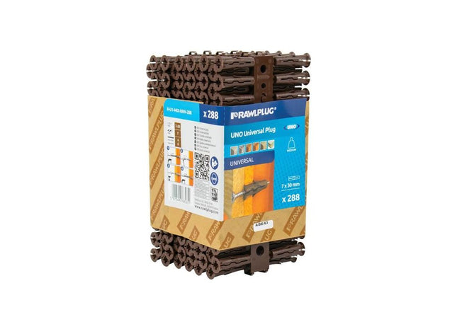 Rawlplug Brown UNO® Plugs 7 x 30mm (Pack 288) Rawlplug - RockBottom Nothampton