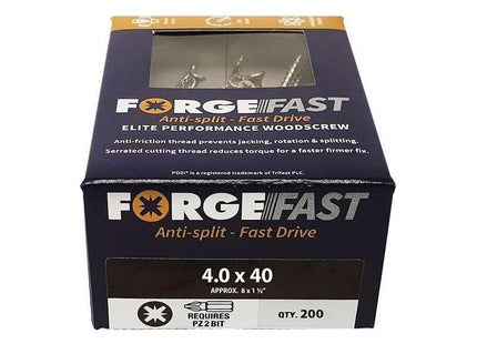 Forgefix ForgeFast Pozi Compatible Elite Performance Wood Screw ZY 4.0 x 40mm Box 200 ForgeFix - RockBottom Northampton