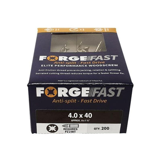 Forgefix ForgeFast Pozi Compatible Elite Performance Wood Screw ZY 4.0 x 40mm Box 200 ForgeFix - RockBottom Northampton