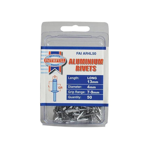 Faithfull Aluminium Rivets 4 x 13mm Long Pre-Pack of 50 Faithfull - RockBottom Northampton
