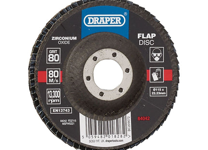 Draper Zirconium Oxide Flap Disc, 115 x 22.23mm, 80 Grit 84042 Draper - Town Tools 