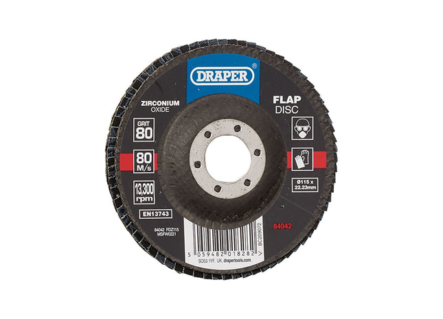 Draper Zirconium Oxide Flap Disc, 115 x 22.23mm, 80 Grit 84042 Draper - Town Tools 
