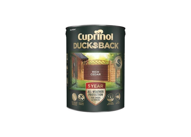 Cuprinol Ducksback 5 Year Waterproof for Sheds & Fences Rich Cedar 5 litre Cuprinol - RockBottom Northampton