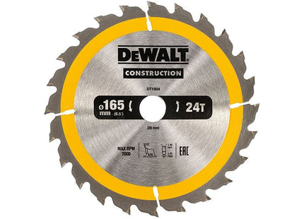 Dewalt Power Tools Portable Construction Circular Saw Blade 165 x 20mm x 24T DeWALT Power Tools - RockBottom Northampton