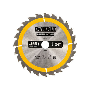 Dewalt Power Tools Portable Construction Circular Saw Blade 165 x 20mm x 24T DeWALT Power Tools - RockBottom Northampton
