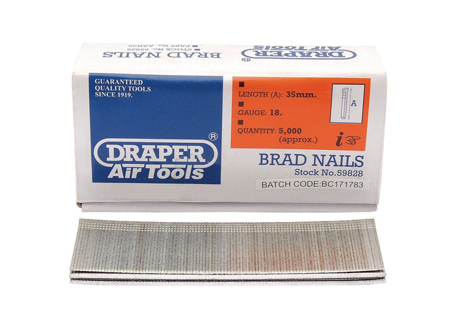 Draper Brad Nails, 35mm (Pack of 5000) 59828 Draper - Town Tools 