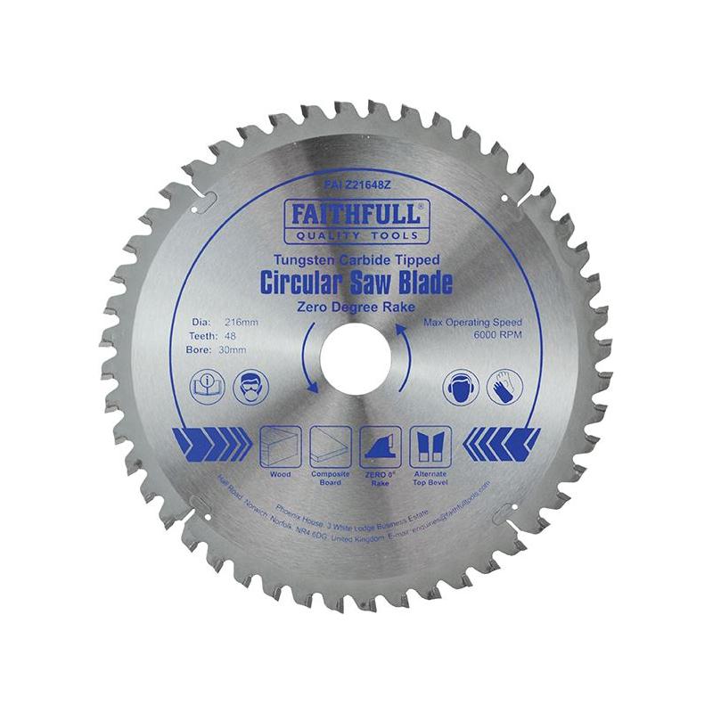 Faithfull TCT Circular Saw Blade Zero Degree 216 x 30mm x 48T Faithfull - RockBottom Northampton