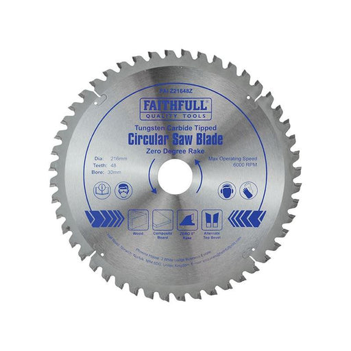 Faithfull TCT Circular Saw Blade Zero Degree 216 x 30mm x 48T Faithfull - RockBottom Northampton
