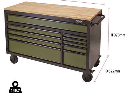 Draper BUNKER Workbench Roller Tool Cabinet, 10 Drawer, 56", Green 08236 Draper - Town Tools 