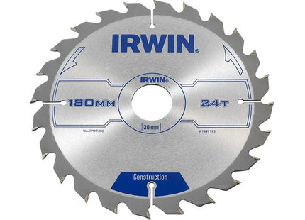 Irwin® Construction Circular Saw Blade 180 x 30mm x 24T ATB IRWIN® - RockBottom Northampton